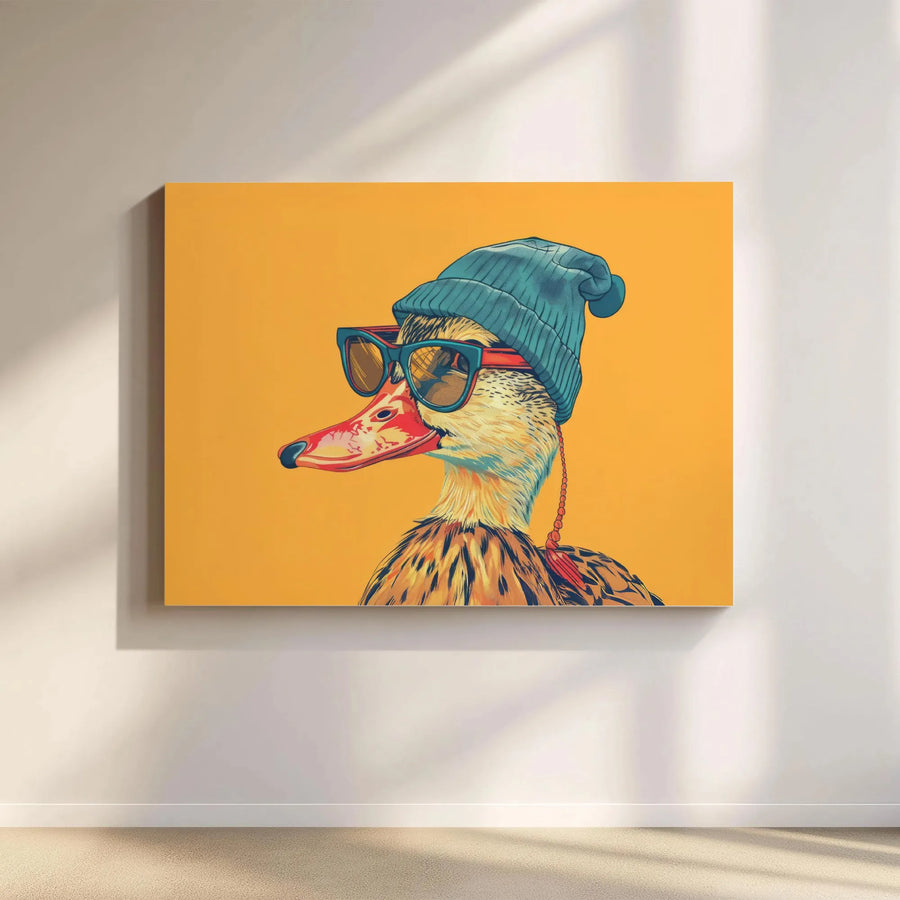 Cool Duck Canvas Wall Art | Pop Art Duck with Sunglasses | Premium Gallery Wrapped Canvas | Unique Gift for Modern Home Decor