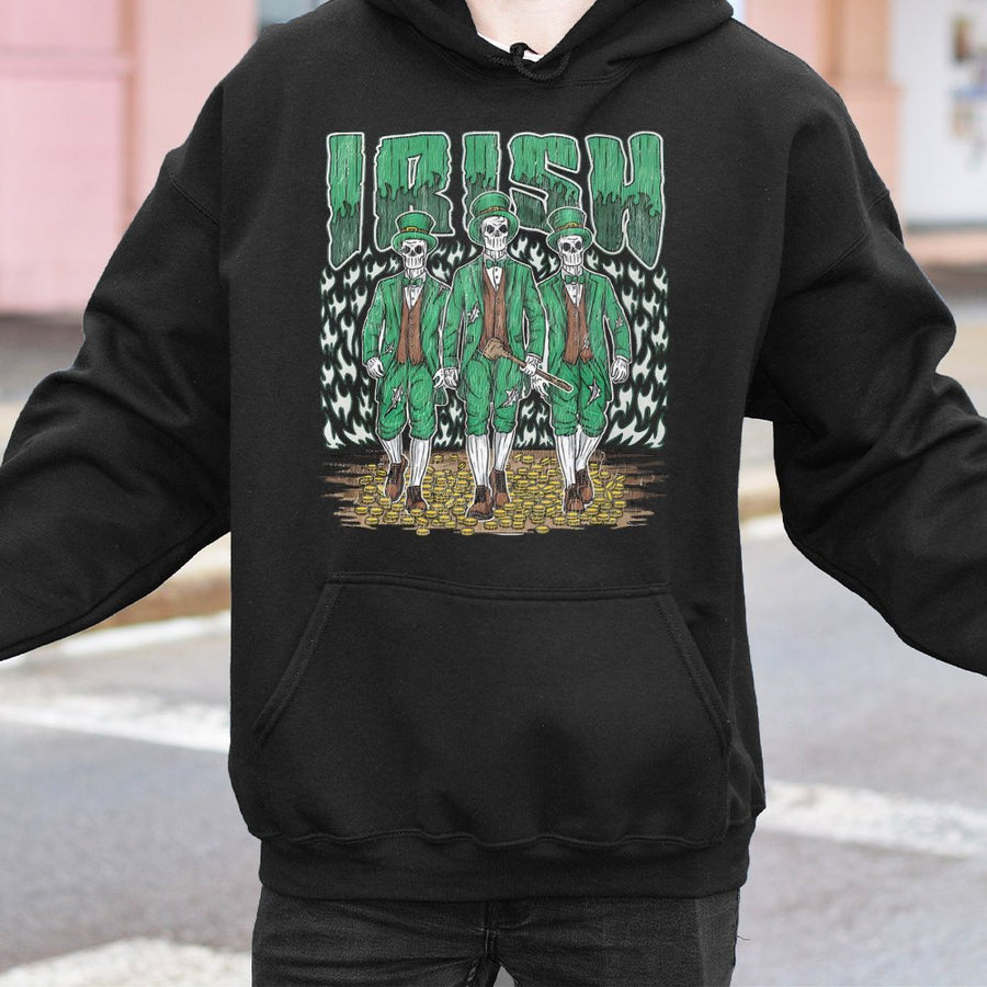 Irish Skeleton Leprechaun Hoodie | Spooky St Patricks Day Design | Premium Cotton Blend | Funny Gift for Irish Pride and Horror Fans