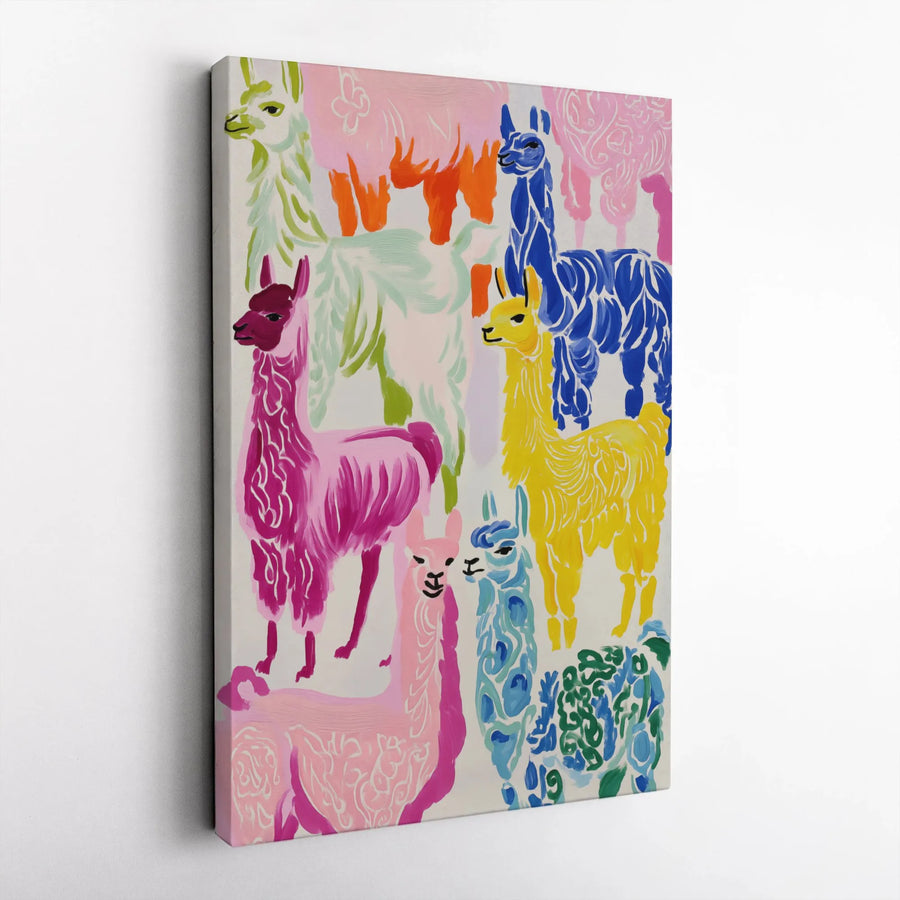 Colorful Llama Canvas Wall Art | Abstract Pop Art Animal Print | Premium Fade-Resistant Canvas | Boho Nursery Decor Gift