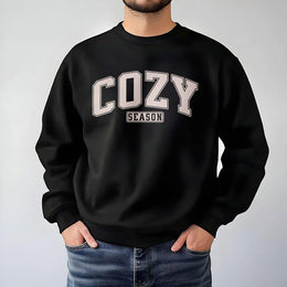 Cozy Season Sweatshirt | Collegiate Font Fall Graphic Design | Soft Cotton-Poly Blend | Premium Aesthetic Gift for Her or Him