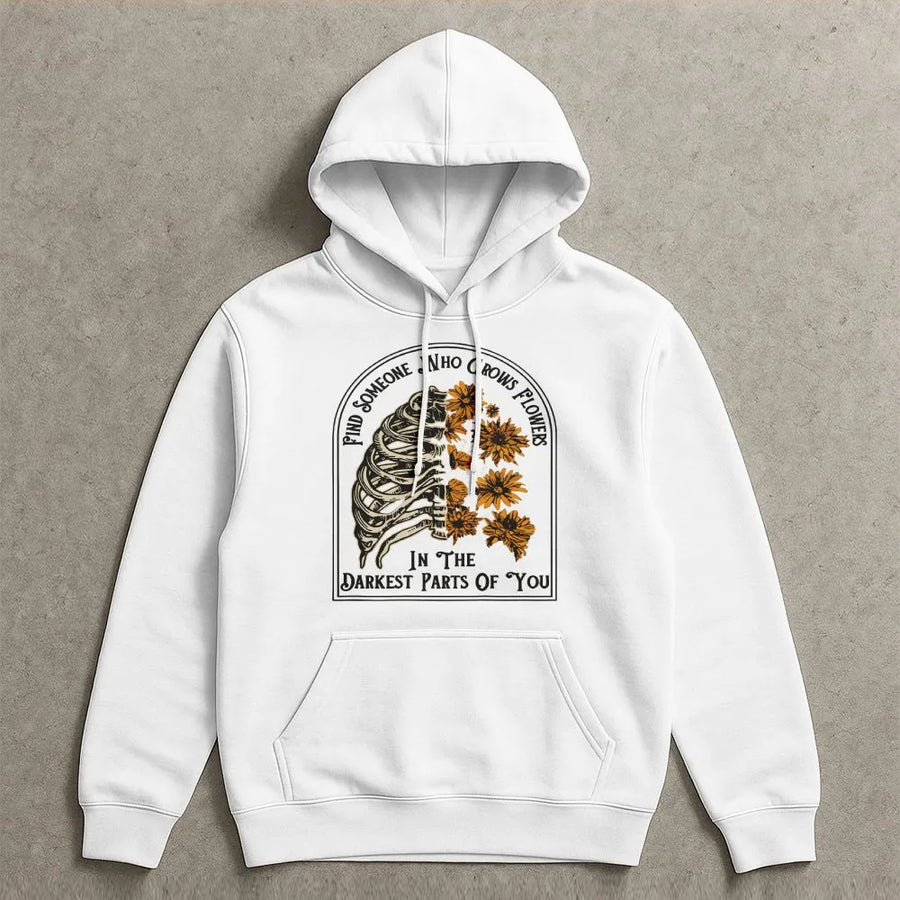 Floral Skeleton Hoodie | Vintage Rib Cage Graphic with Flowers | Premium Cotton Tee | Romantic Quote Gift for Dark Academia Fans