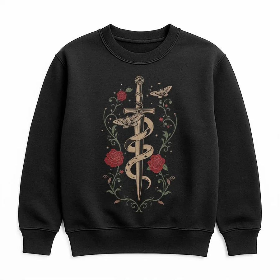 Vintage Sword and Roses Sweatshirt | Gothic Snake & Moth Botanical Art | Premium Cotton Blend | Dark Academia Aesthetic Gift for Women