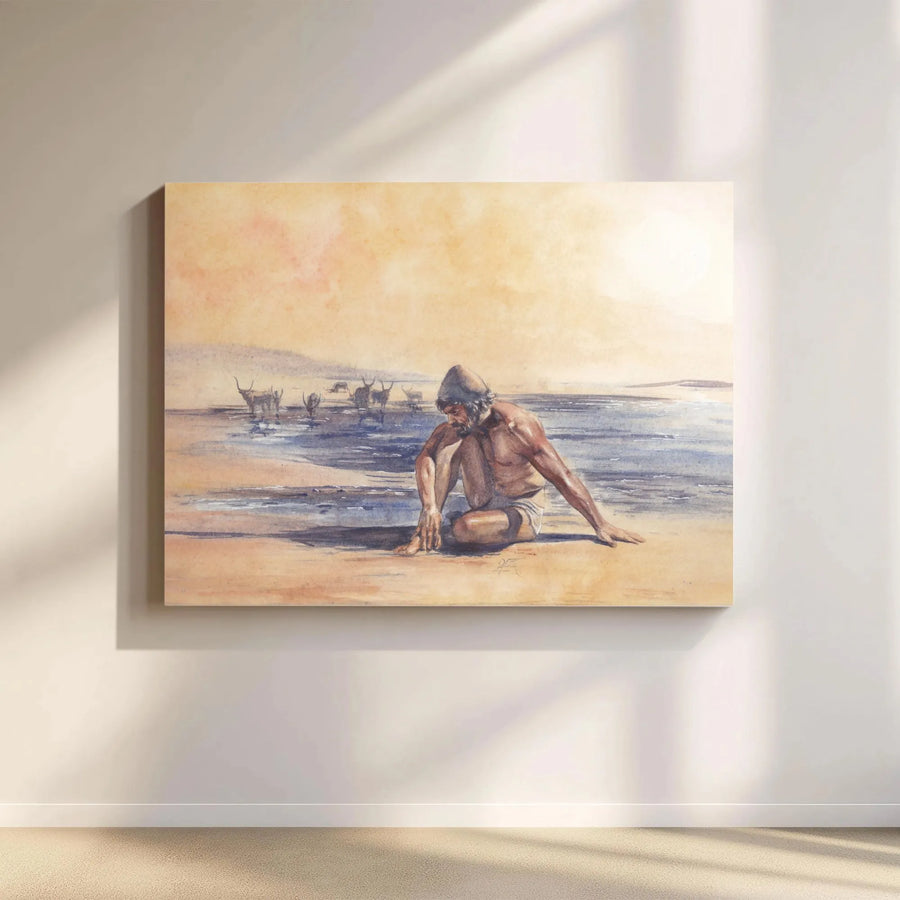 Odysseus and Helios Cattle Canvas Print | Homer's Odyssey Watercolor Illustration | Premium Gallery-Wrapped Canvas | Collector's Gift for Mythology Lovers