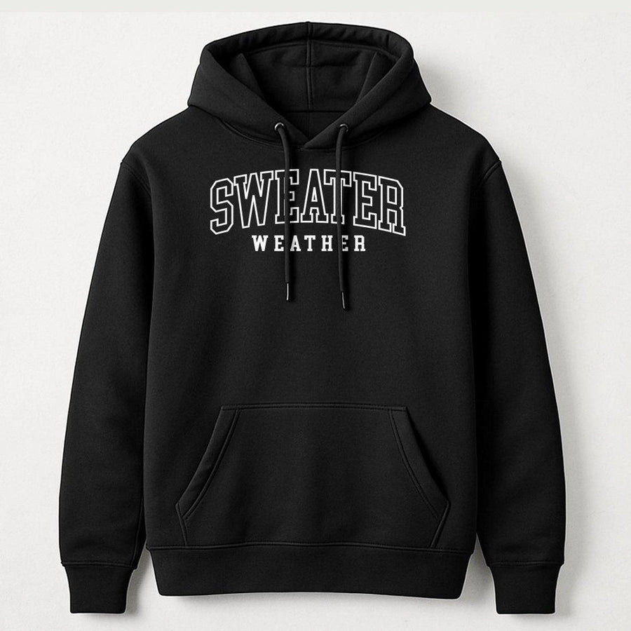 Sweater Weather Hoodie | Retro Varsity Text Graphic | Premium Cotton Blend Fleece | Cozy Fall Gift for Her