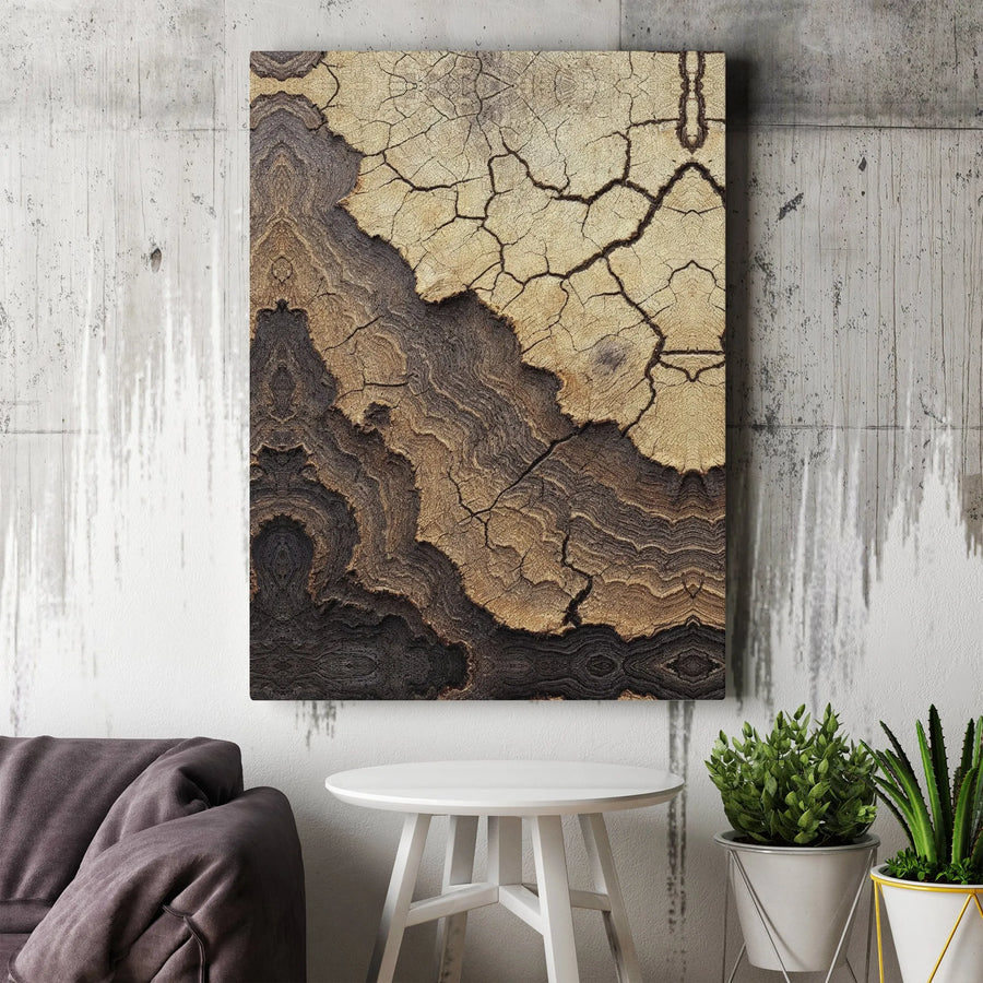 Abstract Cracked Wood Grain Wall Art | Neutral Earthy Texture Canvas Print | 1.25-Inch Gallery Wrap | Premium Modern Home Decor for Living Room