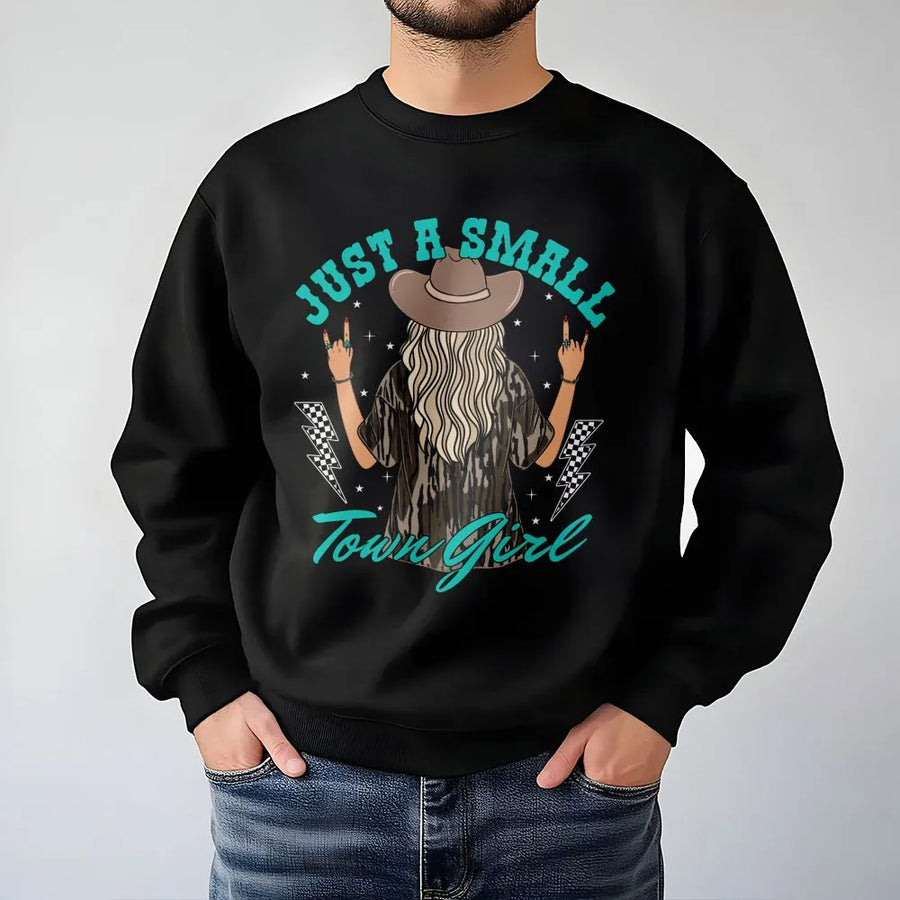 Small Town Girl Graphic Sweatshirt | Cowgirl Aesthetic Western Design | Premium Cotton Blend | Country Music Lover Gift for Her