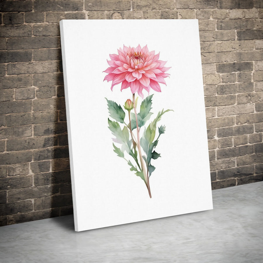 Pink Dahlia Canvas Wall Art | Watercolor Botanical Illustration | Premium Gallery Wrapped Canvas | Modern Farmhouse Decor Gift for Her