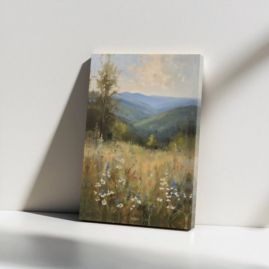 Mountain Landscape Canvas Print | Wildflower Meadow Impressionist Art | Gallery Wrap 1.25" Premium Wall Decor | Nature Lover Home Gift