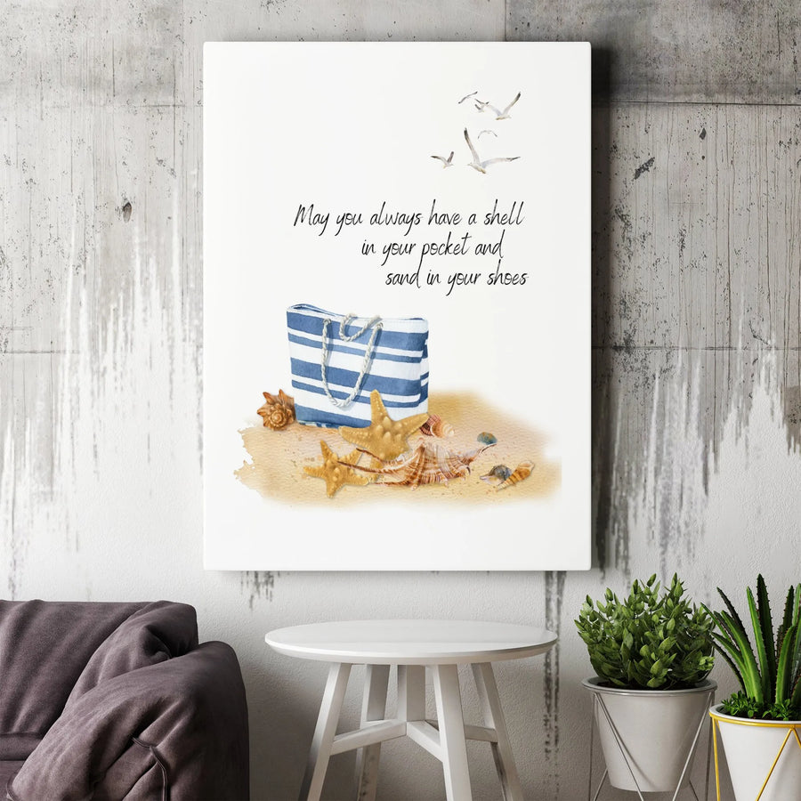 Beach Wall Art | Seashell Quote Canvas Print | Coastal Decor for Home | Premium Beach House Gift for Ocean Lovers
