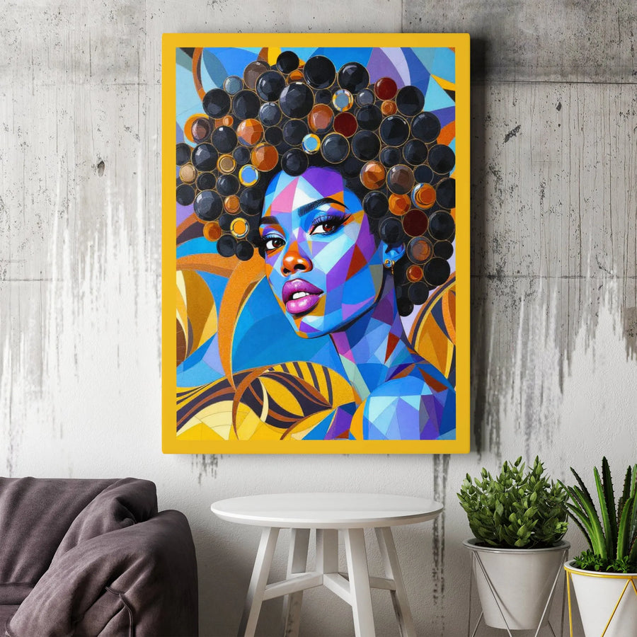 Geometric Black Woman Portrait Canvas | Colorful Afro Art Print | 1.25 Inch Premium Gallery Wrap | Modern African American Wall Decor
