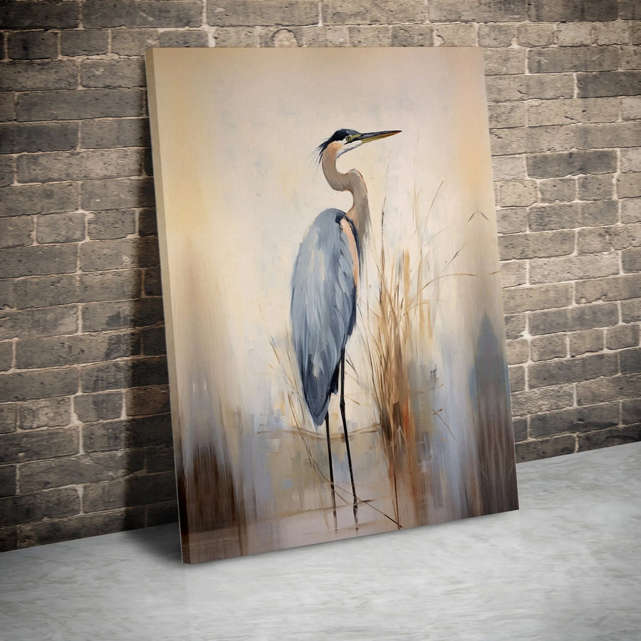 Great Blue Heron Canvas Wall Art | Impressionistic Marsh Bird Print | Premium Gallery Wrap Decor | Nature Lover Living Room Gift
