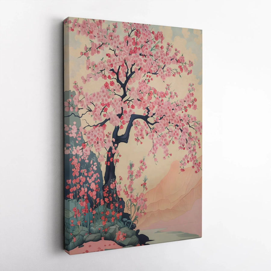 Japanese Cherry Blossom Canvas Art | Ukiyo-E Sakura Tree Print | Premium Gallery Wrap Wall Decor | Zen Home Office Gift