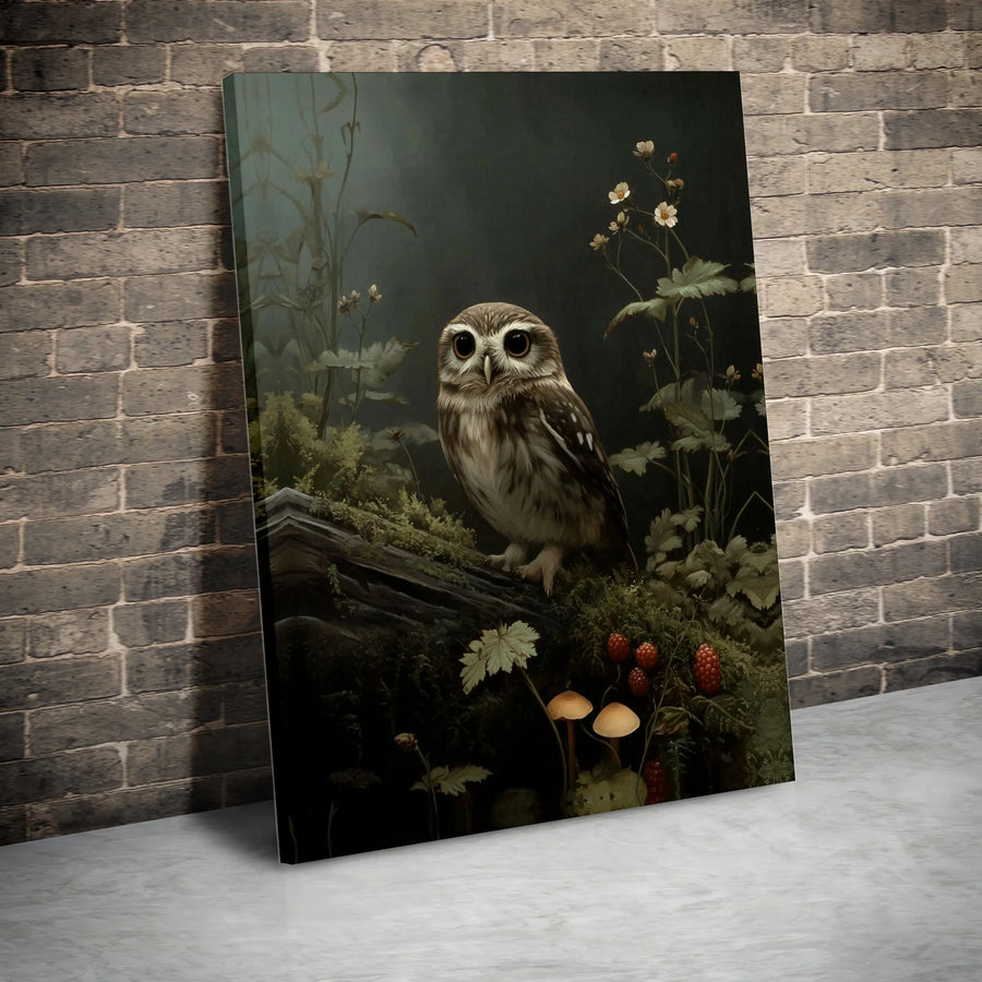 Forest Owl Wall Art | Moody Woodland Nature Canvas | Premium 1.25” Gallery Wrap | Whimsical Animal Decor for Home Office