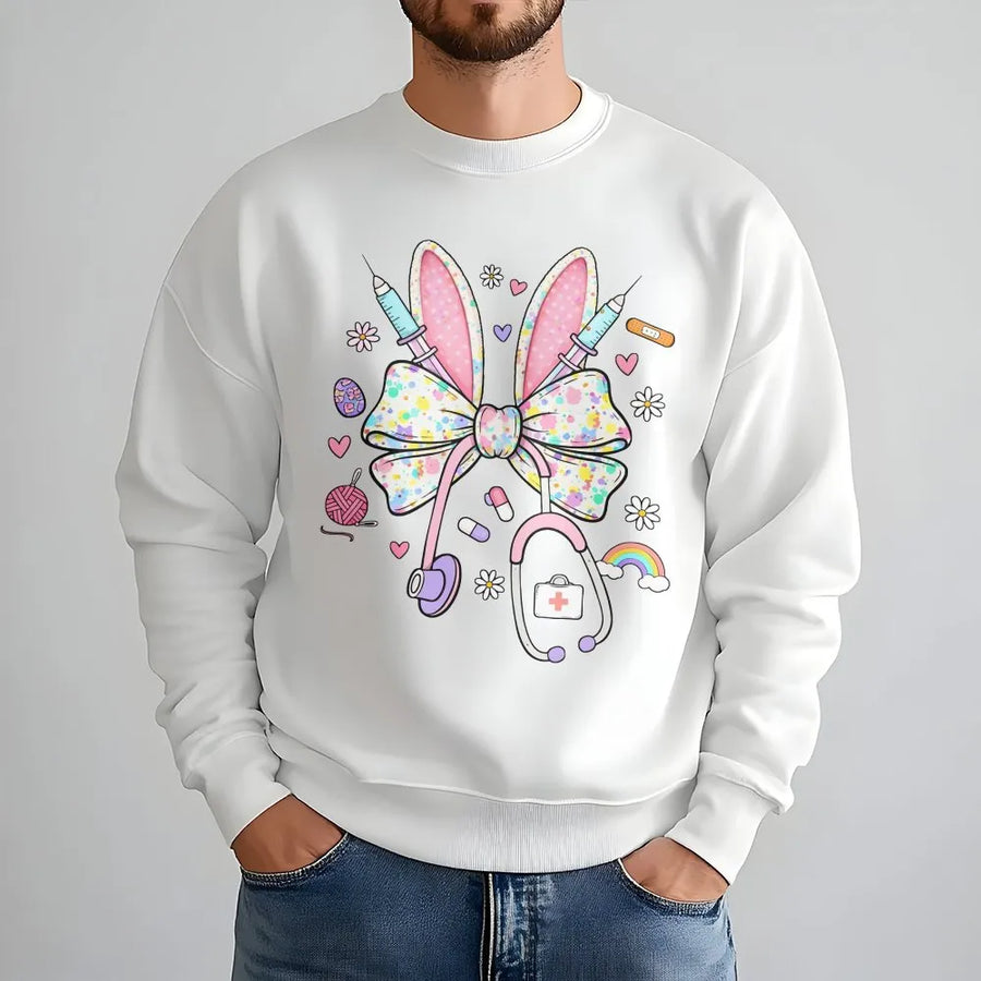Easter Nurse Sweatshirt | Bunny Stethoscope Medical Graphic Print | Premium Cotton Blend | Gift for Nursing Students and Registered Nurses