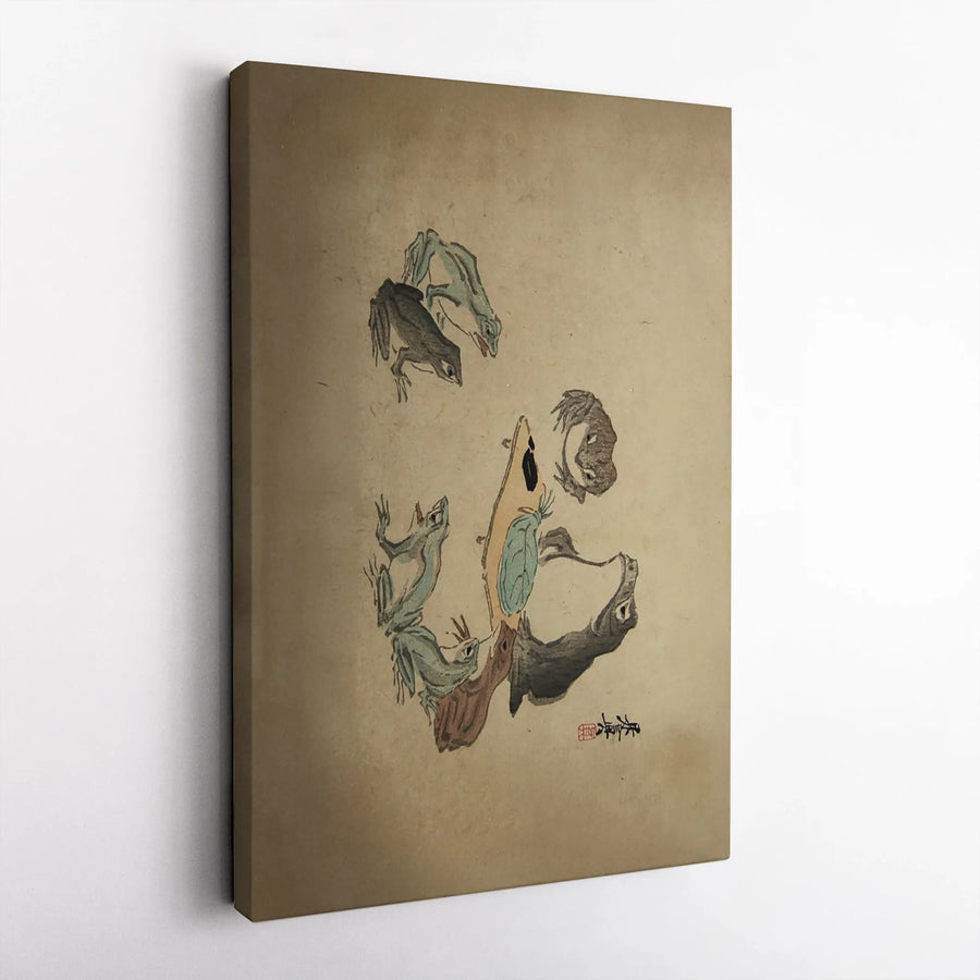 Japanese Ukiyo-e Frog Wrestling Canvas Print | Choju-giga Animal Scroll Art | Gallery Wrapped Premium Wall Decor | Unique Gift for Art Lovers
