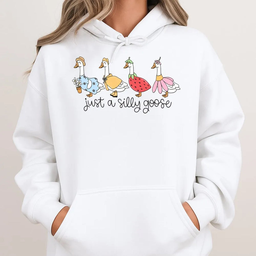 Just A Silly Goose Hoodie | Cute Animal Graphic Sweatshirt | Premium Cotton Blend | Funny Gift For Women & Bird Lovers