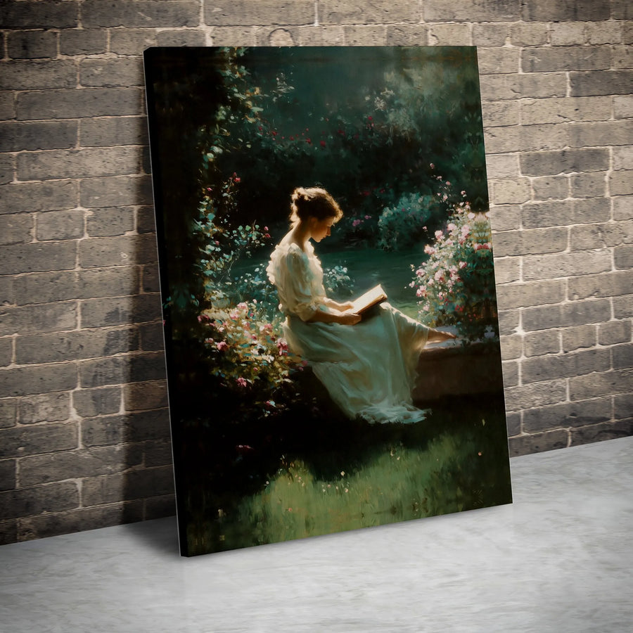 Victorian Woman Reading Canvas Art | Impressionist Flower Garden Print | Gallery-Quality 1.25 Inch Profile | Elegant Home Decor Gift