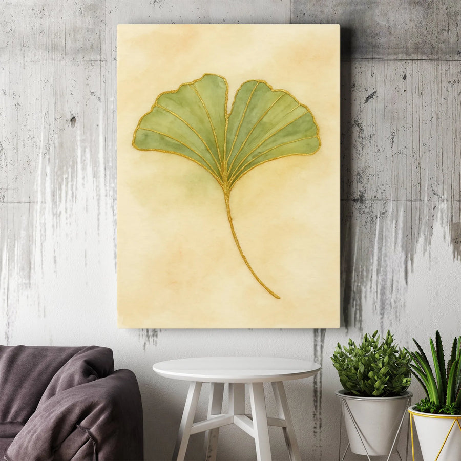 Ginkgo Leaf Wall Art | Watercolor Botanical Gold Outline Canvas | Premium Minimalist Decor | Nature Inspired Living Room Home Decor