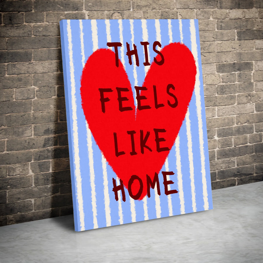 This Feels Like Home Wall Art | Red Heart Striped Canvas Print | Gallery-Quality Premium Decor | Heartwarming Gift for Housewarming