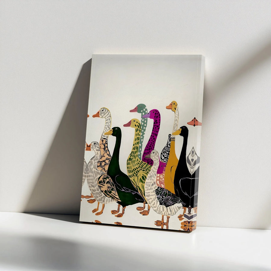 Whimsical Ducks Canvas Wall Art | Modern Farmhouse Bird Illustration | Premium Gallery Wrapped Print | Unique Nursery & Kitchen Decor Gift