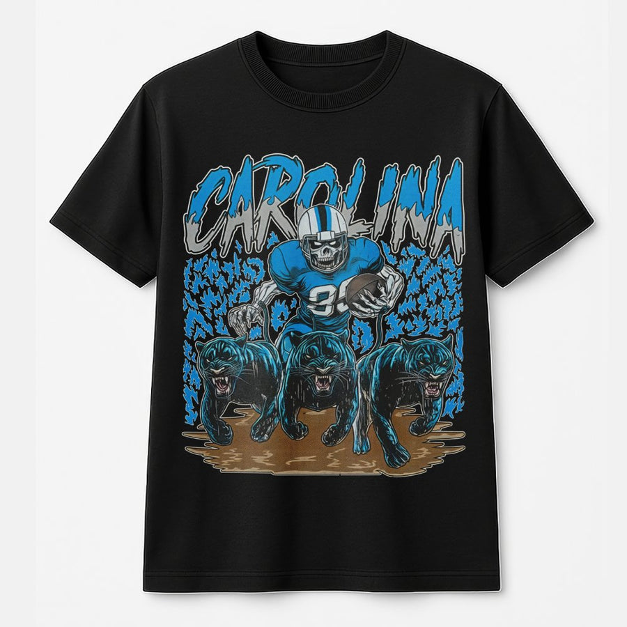 Carolina Panther Football Skull Vintage T-Shirt Game Day Graphic T-Shirt Unisex Soft Fabric Classic Menswear Ribbed