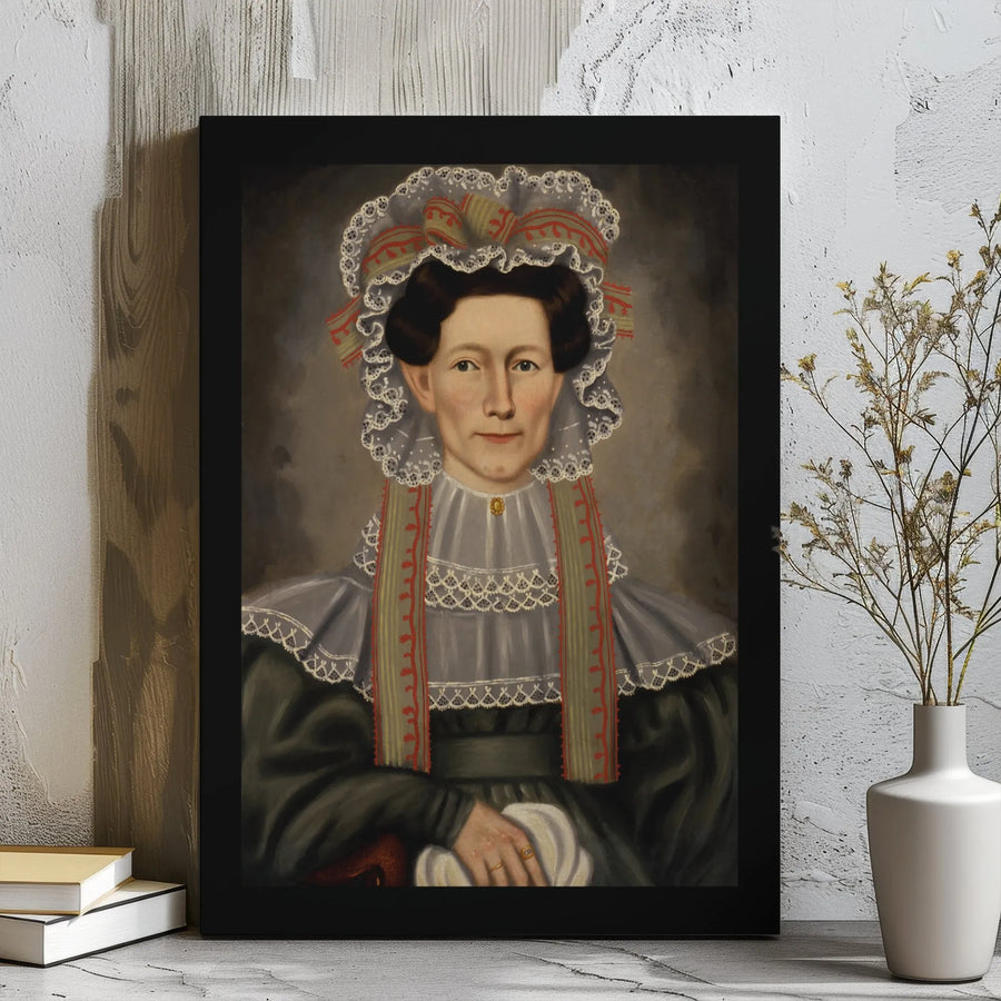 American Folk Art Portrait Canvas | 19th Century Colonial Woman Print | Gallery Wrapped Premium Wall Decor | Historic Home Decor Gift