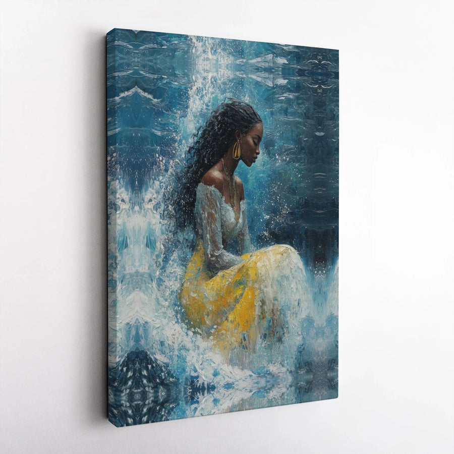 Black Woman Waterfall Canvas | Abstract Impressionist Portrait | Premium Gallery-Wrap Art | Gift for Art Lovers and Home Decor