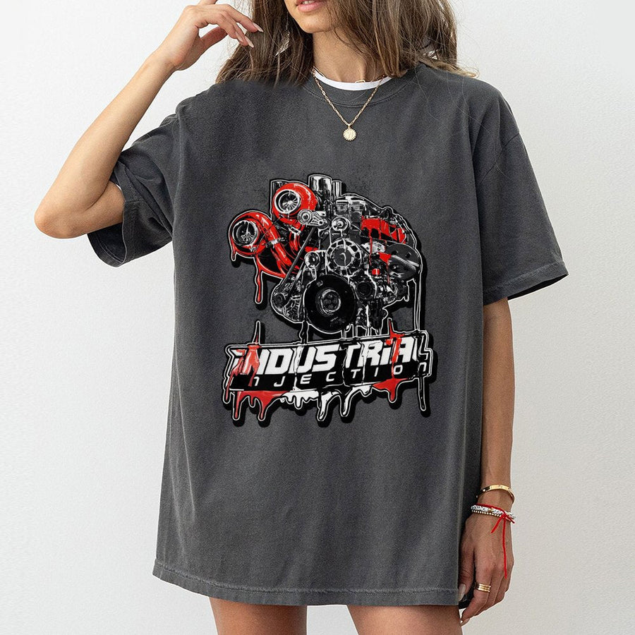 Turbo Diesel Engine Graphic T-Shirt | Industrial Injection Turbocharger Design | Premium Cotton Apparel | Gift for Truck Enthusiasts & Mechanics
