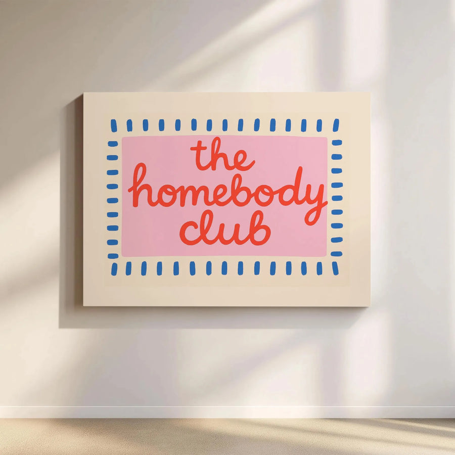 Homebody Club Canvas Wall Art | Modern Minimalist Typography | Premium Gallery Wrapped Canvas | Gift for Introverts and Cozy Apartment Decor