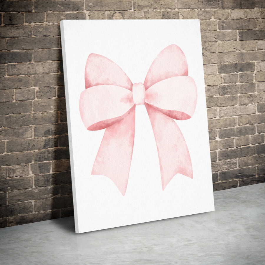 Pink Bow Canvas Wall Art | Minimalist Watercolor Illustration | Premium Gallery Wrap Canvas | Gift for Girl's Nursery Decor