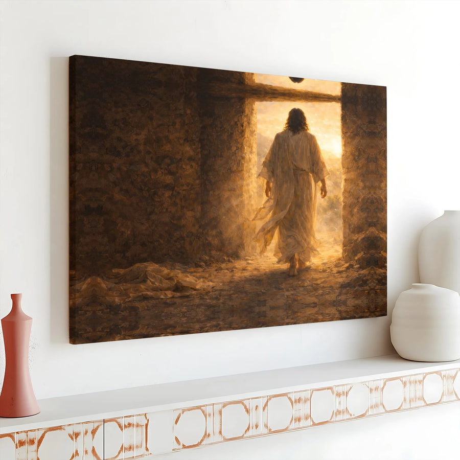 Jesus Resurrection Canvas Print | He is Risen Empty Tomb Wall Art | Premium Thick Gallery Wrap Canvas | Inspirational Christian Home Decor Gift