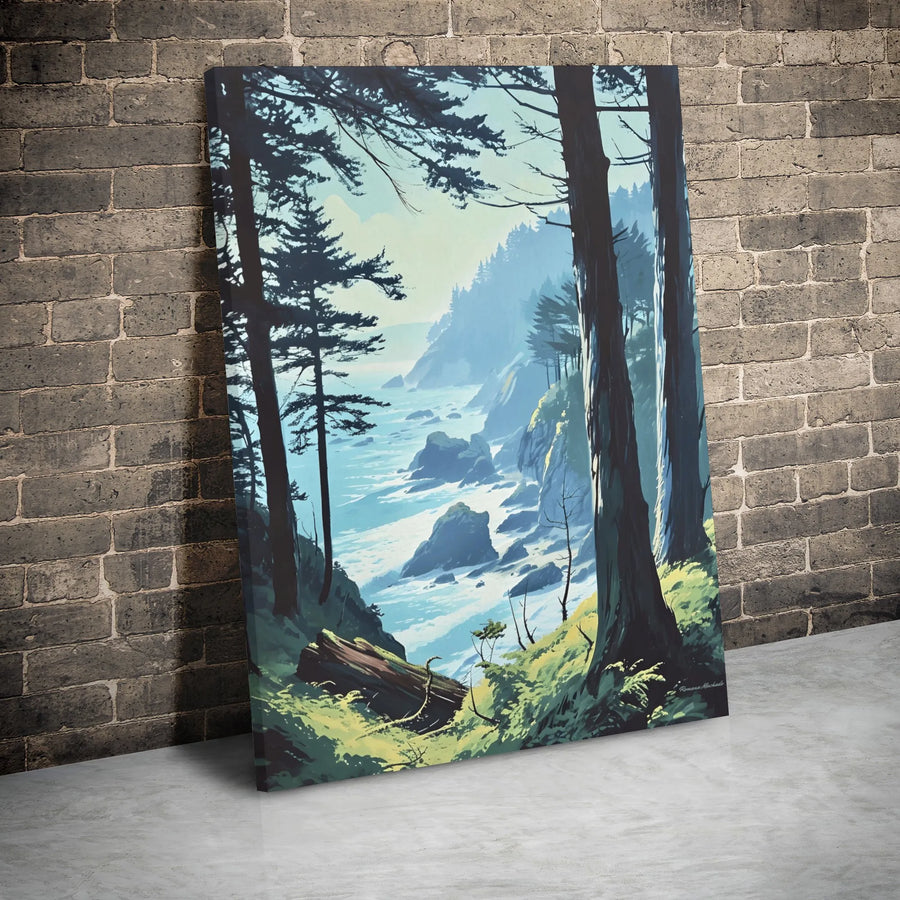 Pacific Coastline Canvas Print | Rocky Forest Cliffside Landscape | 1.25 Inch Gallery Wrap | Nature Wall Art for Home Office Decor