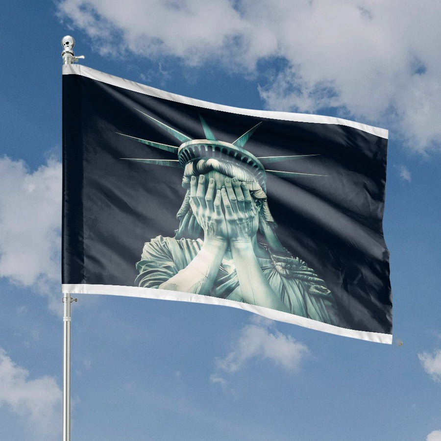 Crying Statue Of Liberty House Flag | Statement Garden Decor | Durable Weather-Resistant Polyester | Patriotic Artistic Gift For Home