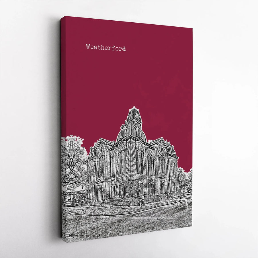 Weatherford Parker County Courthouse Wall Art | Minimalist Line Drawing Print | Premium Gallery Wrapped Canvas | Texas Home Office Decor Gift