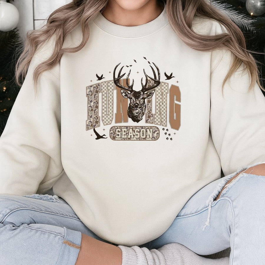Hunting Season Sweatshirt | Deer Antler Camo Graphic | Premium Cotton Blend | Gift For Hunters And Outdoor Lovers