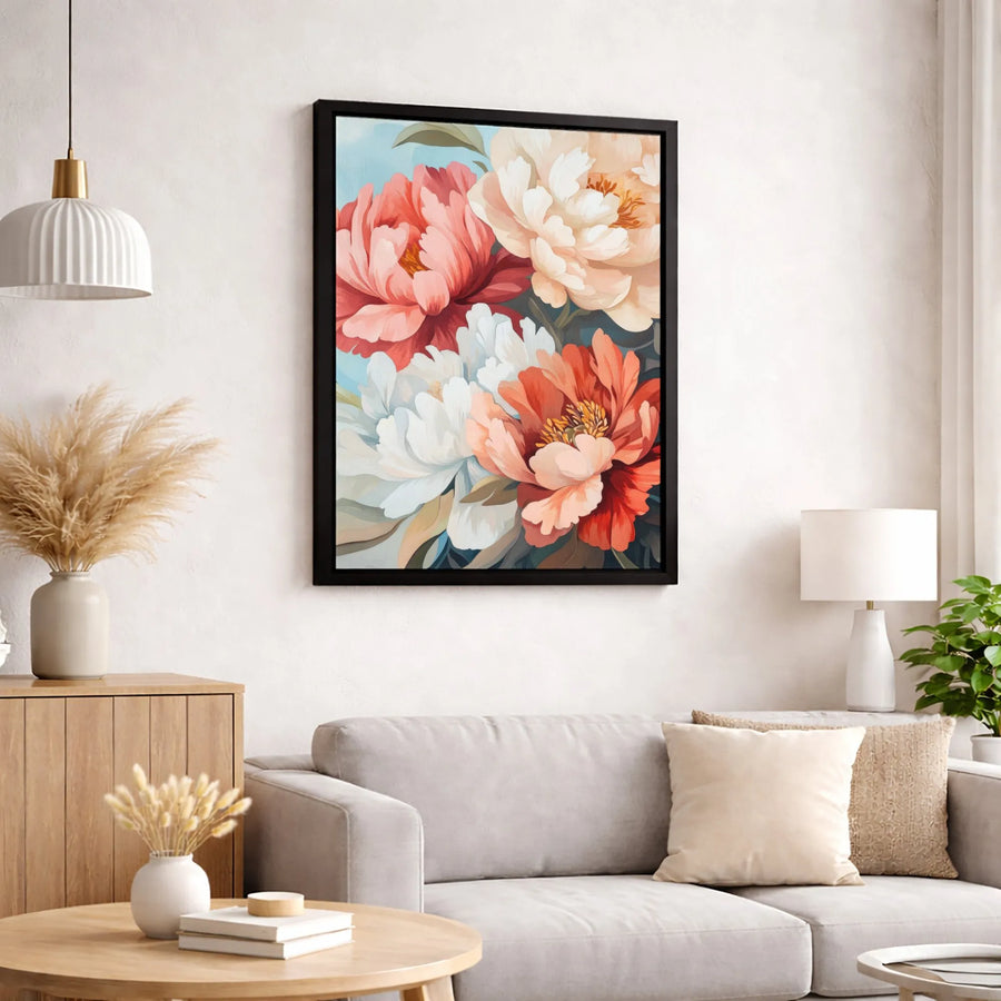 Peony Flower Canvas Print | Vibrant Botanical Floral Wall Art | 1.25-Inch Premium Gallery Profile | Elegant Home Decor Gift for Her