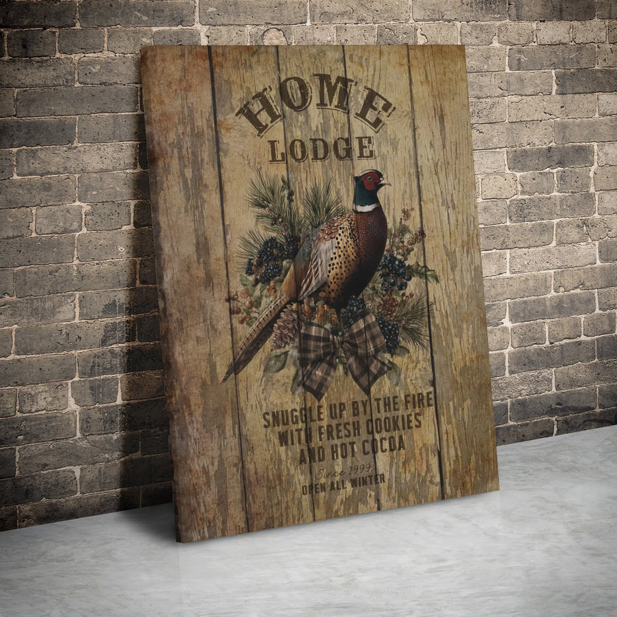 Pheasant Lodge Wall Art | Rustic Farmhouse Cabin Decor | Gallery Wrapped Canvas | Cozy Winter Home Gift