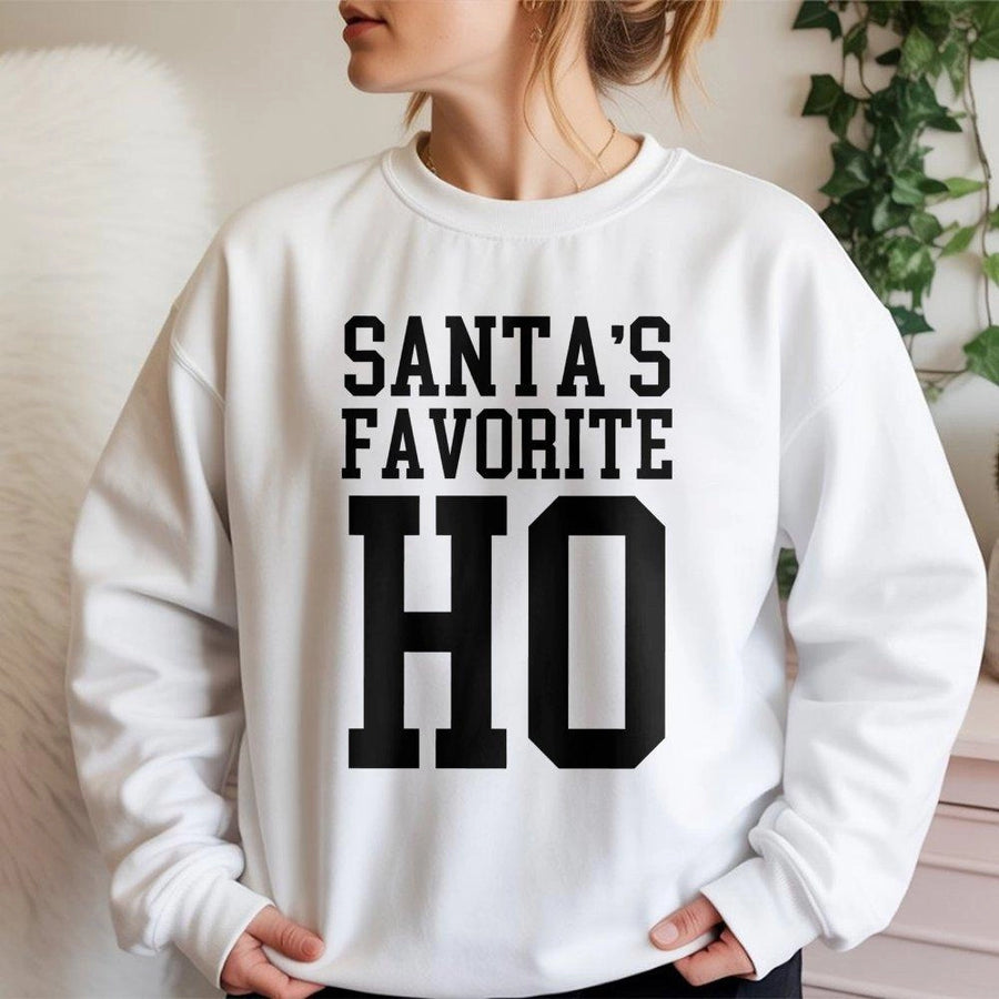 Santa's Favorite Ho Sweatshirt | Funny Christmas Holiday Quote | Unisex Soft Cotton Blend | Gag Gift for Her or Him