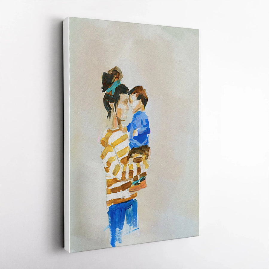 Mother and Son Canvas Wall Art | Abstract Painterly Portrait | Premium Fade-Resistant Print | Meaningful Gift for Mom from Son