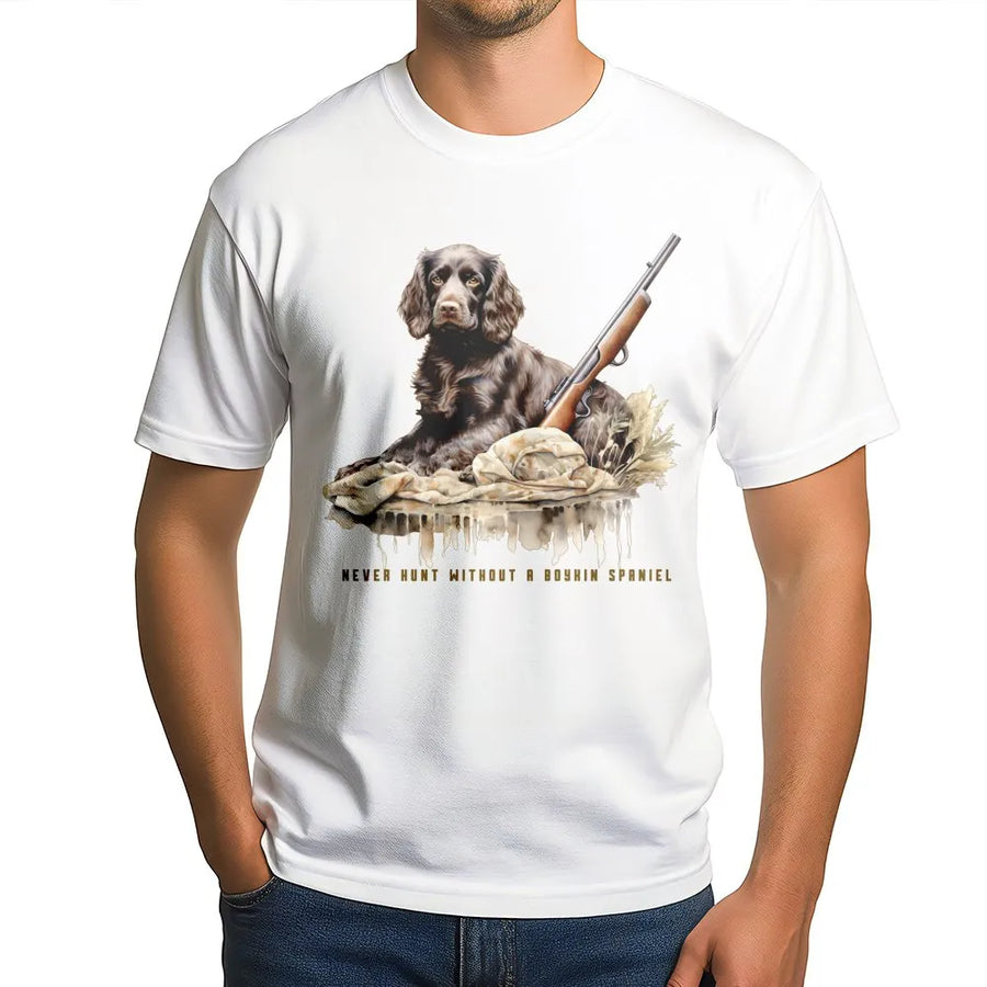 Boykin Spaniel Hunting T-Shirt | Realistic Bird Dog & Shotgun Graphic | Premium Soft Cotton | Unique Gift for Gun Dog Owners & Outdoorsmen