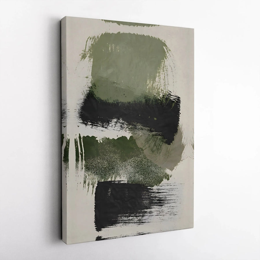 Abstract Green and Black Canvas Wall Art | Modern Brush Stroke Gallery Wrap | Premium Fade-Resistant Print | Minimalist Living Room Home Decor
