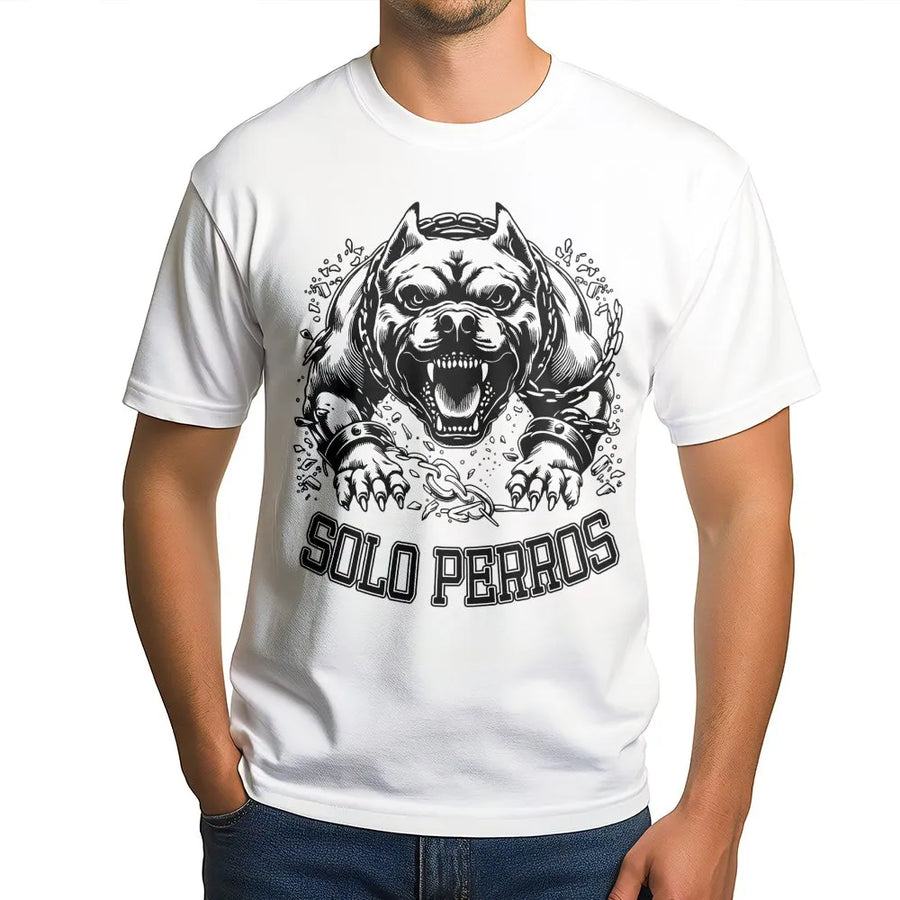 Solo Perros Pitbull T-Shirt | Aggressive Dog Streetwear Graphic | 100% Cotton Premium Tee | Edgy Chicano Style Urban Apparel Gift