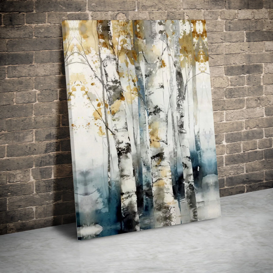 Birch Tree Canvas Wall Art | Modern Abstract Watercolor Forest Print | Premium Gallery Wrapped Canvas | Rustic Living Room Decor Gift