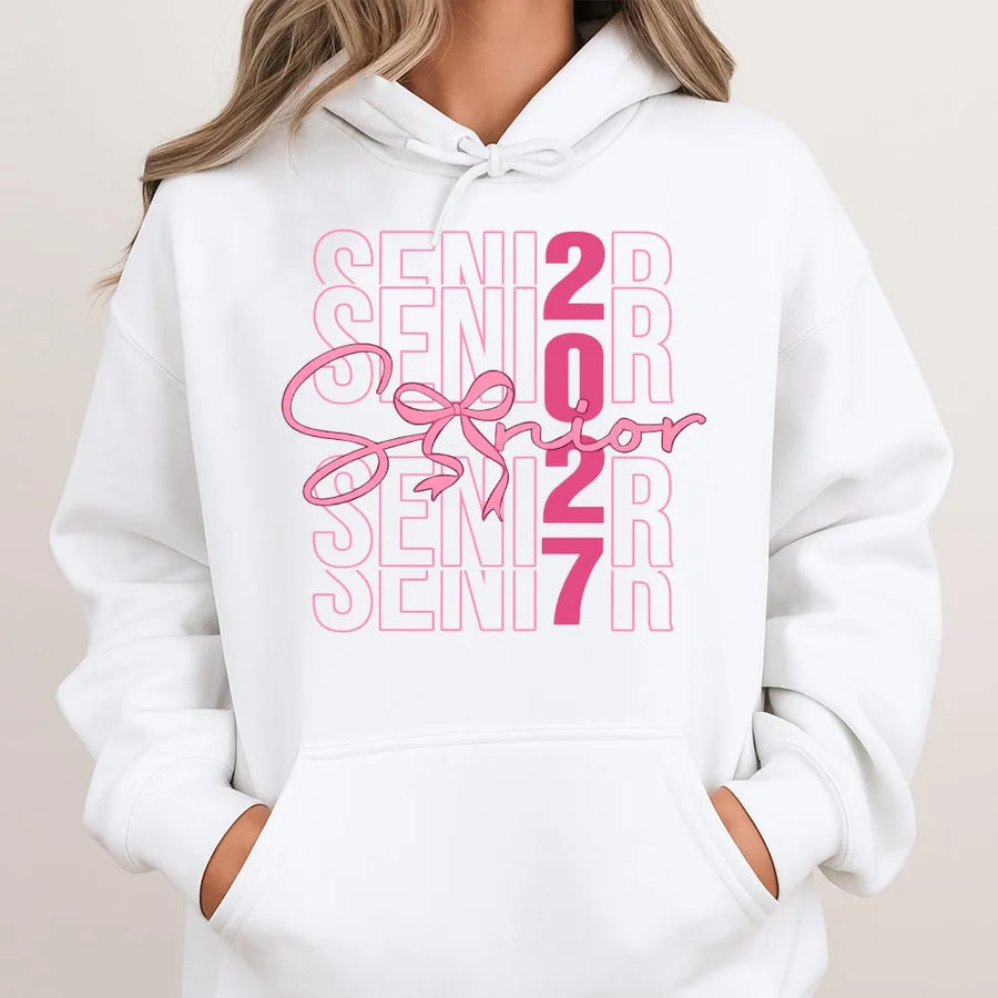 Senior 2027 Hoodie | Cute Pink Bow Graphic Sweatshirt | Premium Cotton Blend | Class of 2027 Graduation Gift for Her