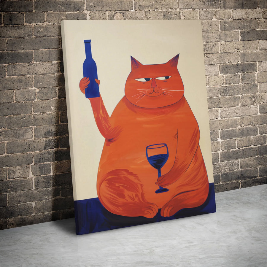 Funny Orange Cat With Wine Canvas Print | Whimsical Pet Wall Art | 1.25-Inch Gallery Wrap | Unique Gift For Cat Lovers & Wine Enthusiasts