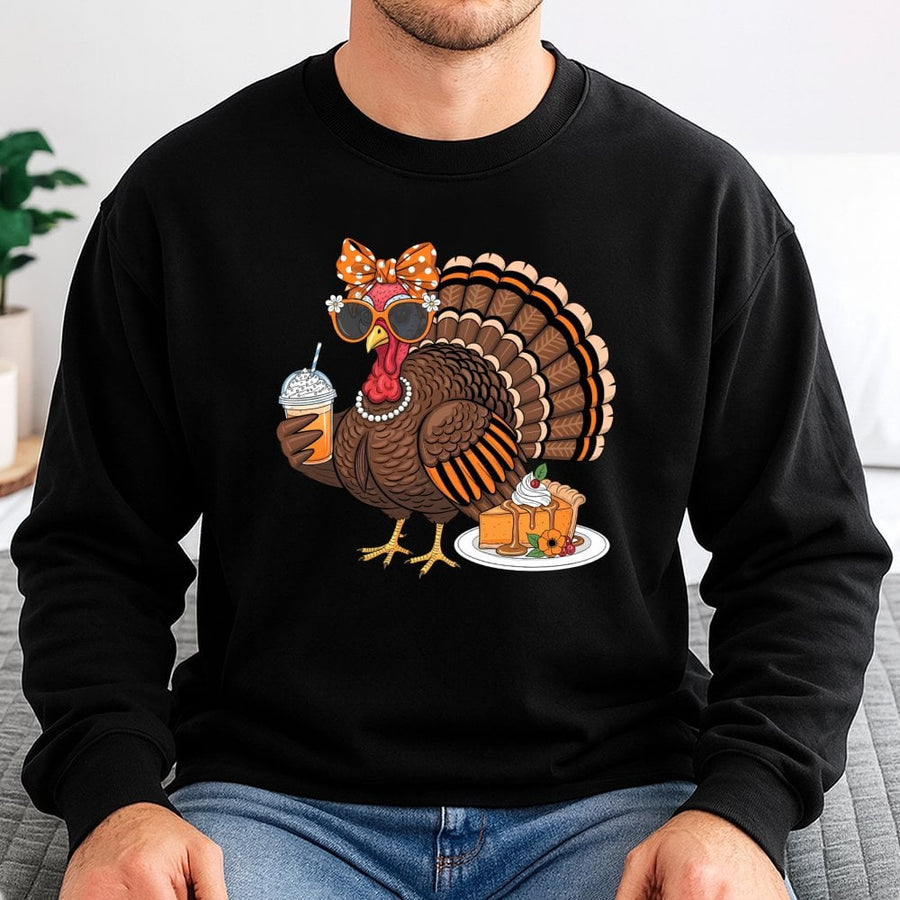 Pumpkin Spice Turkey Sweatshirt | Cute Boho Thanksgiving Graphic Design | Premium Cotton-Poly Blend | Cozy Fall Gift for Women & Girls