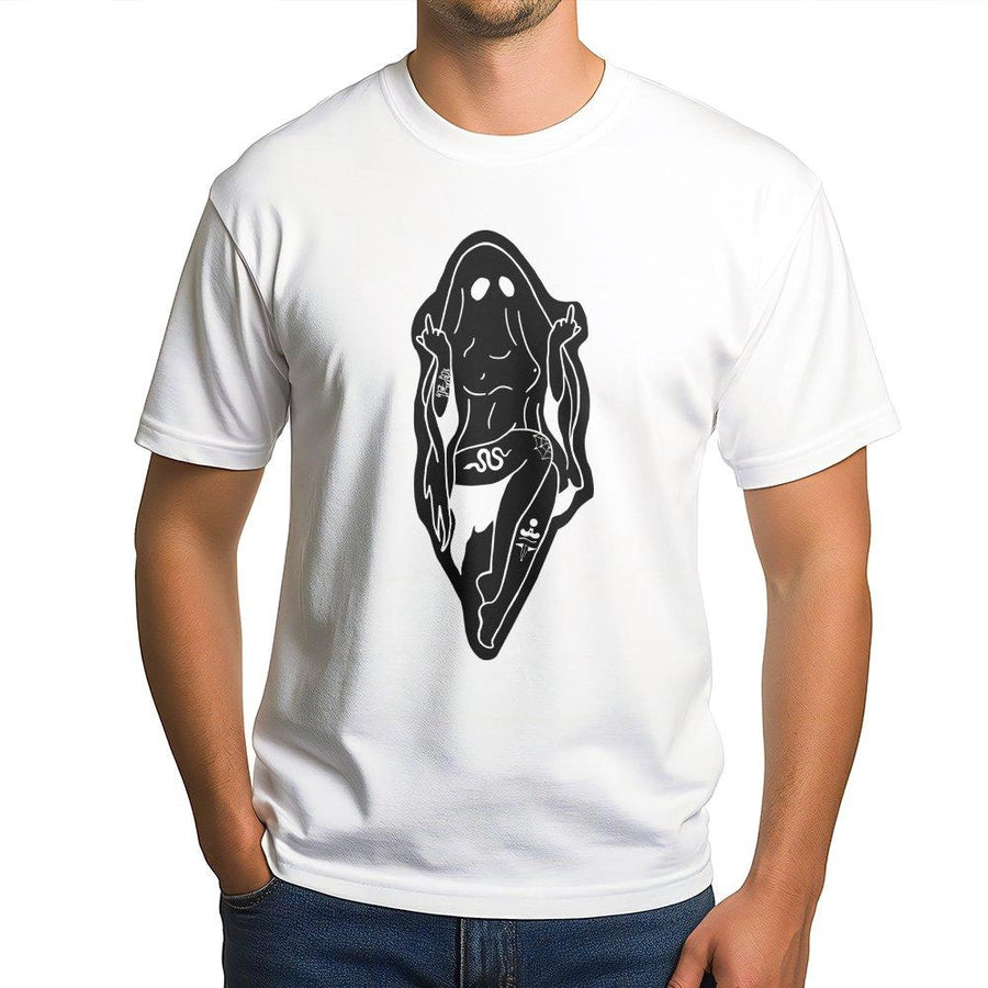 Ghost T-Shirt | Middle Finger Graphic Tee | 100% Cotton Premium Unisex Shirt | Edgy Goth Tattoo Art Apparel Gift For Men And Women