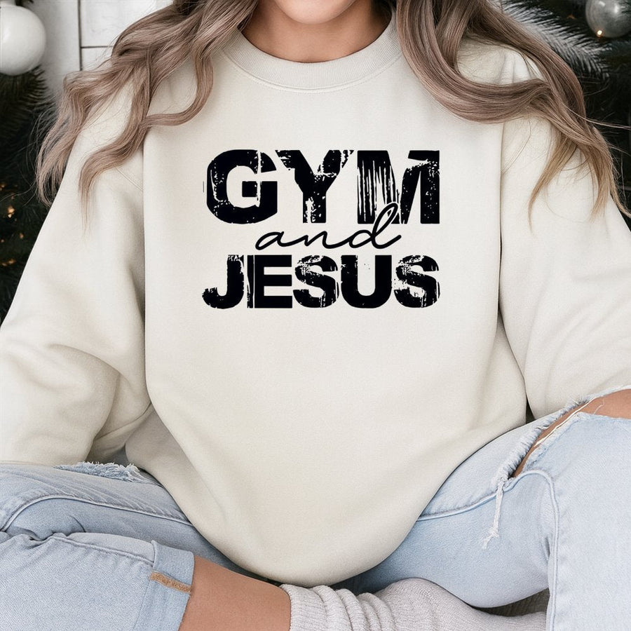 Gym And Jesus Sweatshirt | Faith Inspired Workout Graphic | Soft Cotton Blend Premium Pullover | Christian Fitness Apparel Gift For Men And Women