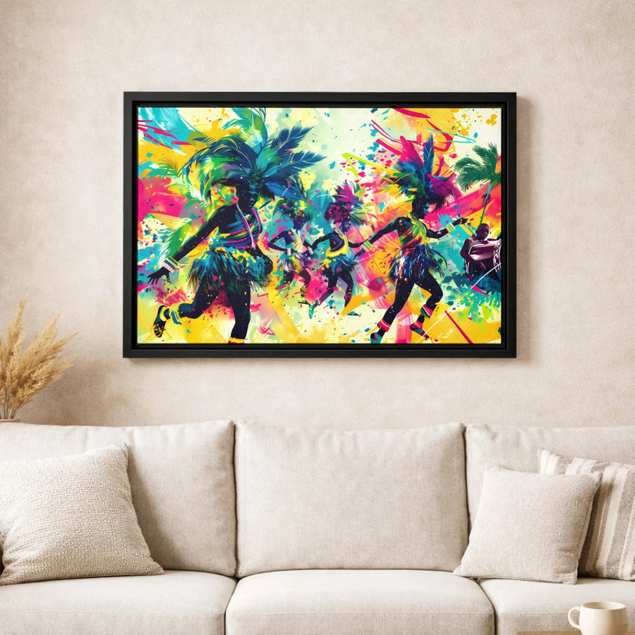 Caribbean Carnival Dancers Canvas Wall Art | Vibrant Abstract Festival Painting | Gallery-Quality 1.25-Inch Profile | Tropical Home Decor Gift