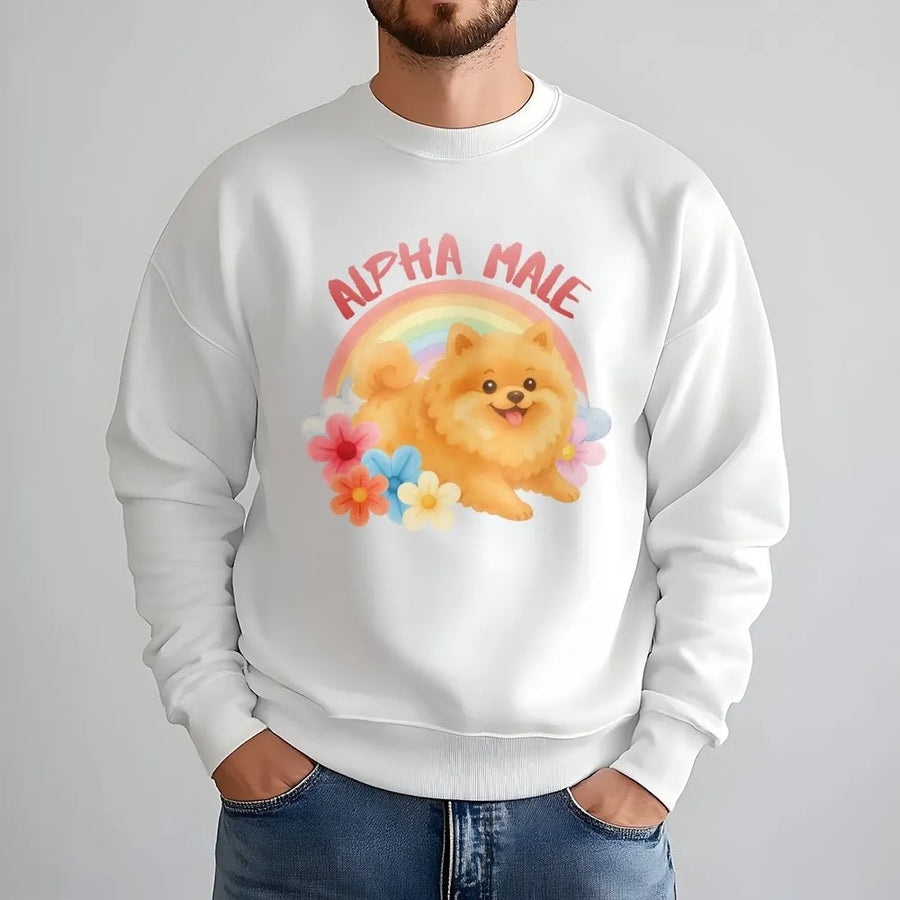 Alpha Male Pomeranian Sweatshirt | Funny Cute Dog with Rainbow Design | Premium Cotton Blend | Humorous Gift for Dog Lover